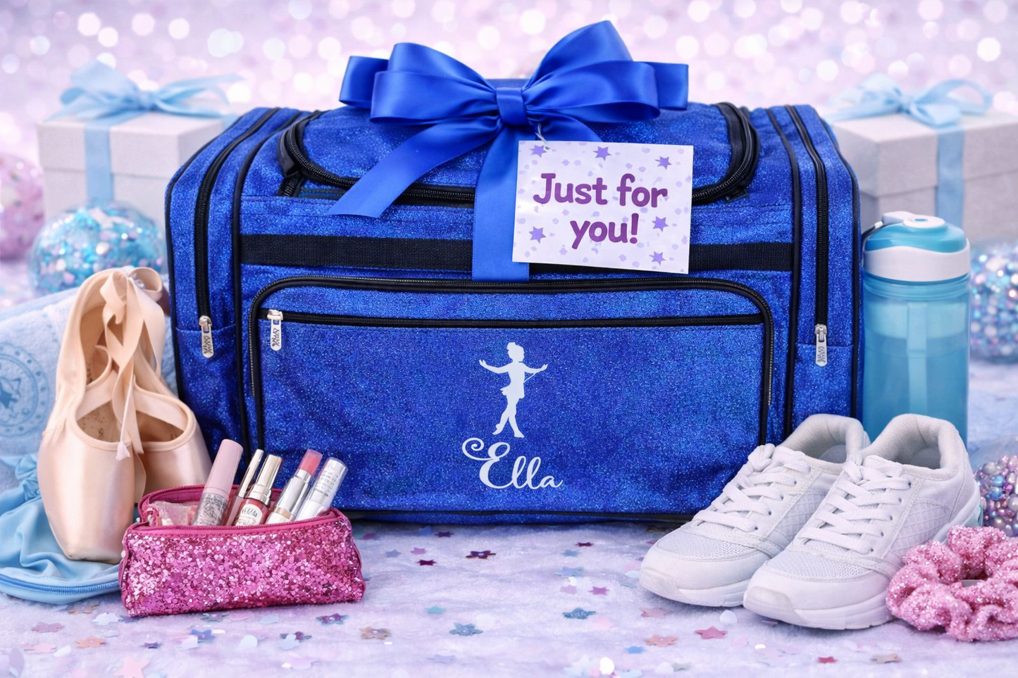 Personalized Royal Blue Dance Duffle Bag – Custom Name Glitter Ballet & Dance Gear Bag