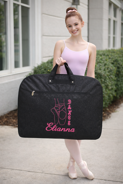Personalized Black Glitter Dance Garment Bag – Custom Ballet Costume Travel Bag