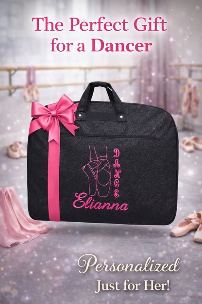 Personalized Black Glitter Dance Garment Bag – Custom Ballet Costume Travel Bag