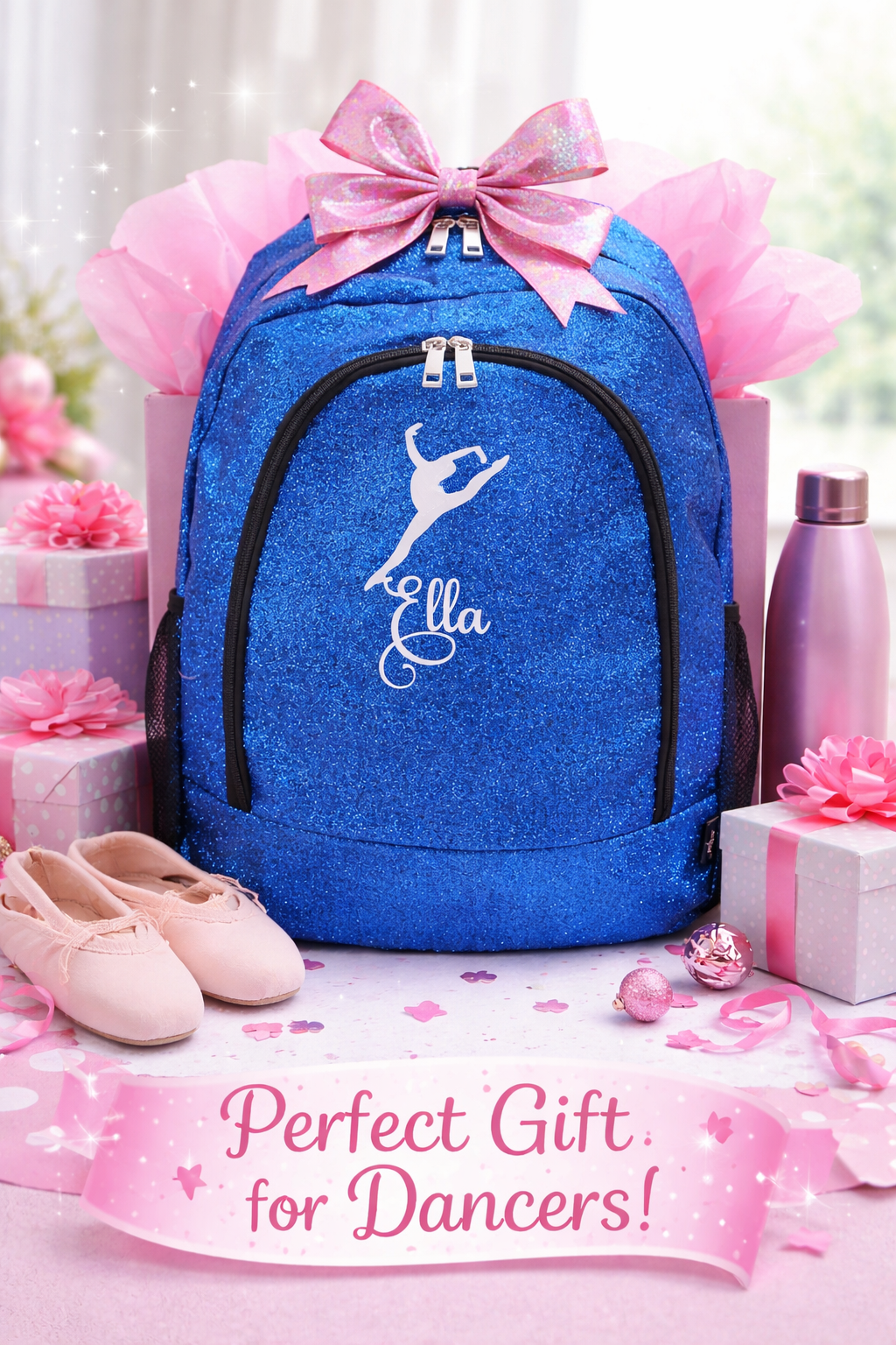 Personalized Dance Backpack – Custom Glitter Bag for Dancers & Gymnasts (Name Embroidered)