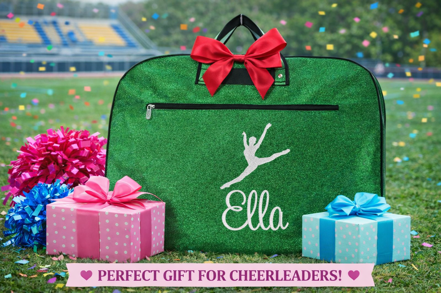 Personalized Dance Garment Bag – Green Glitter Ballerina Competition Bag with Custom Name