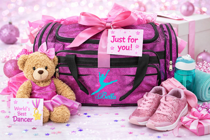 Personalized Hot Pink Dance Duffle Bag – Custom Name Glitter Dancer Gear Bag