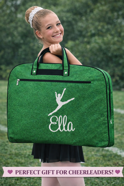 Personalized Dance Garment Bag – Green Glitter Ballerina Competition Bag with Custom Name