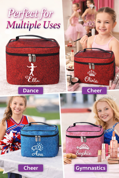 Red Glitter Dancer Cosmetic Case – Personalized Dance Makeup Bag Travel Train Case