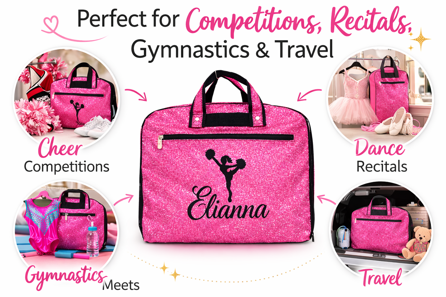 Personalized Glitter Dance Garment Bag – Custom Dancer Costume Travel Bag