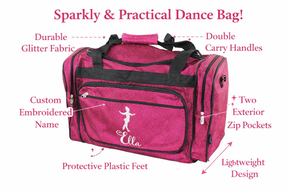 Personalized Pink Dance Duffle Bag – Custom Name Ballet & Gymnastics Glitter Gear Bag