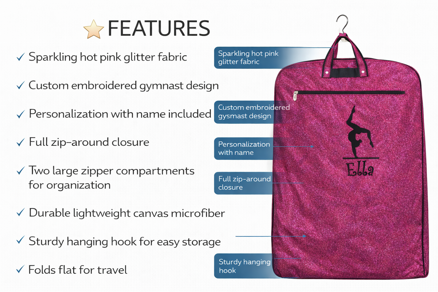 Personalized Glitter Dance Garment Bag – Custom Dancer Costume Travel Bag