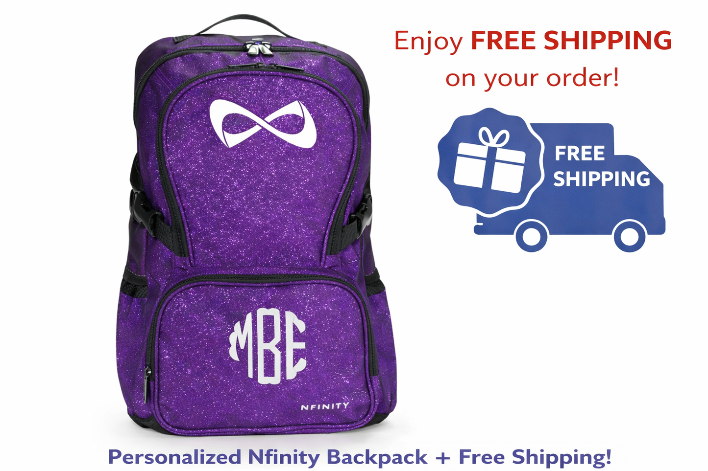 Personalized Nfinity Teal Sparkle Cheer Backpack – Custom Name Cheer Bag with Bold Block Font