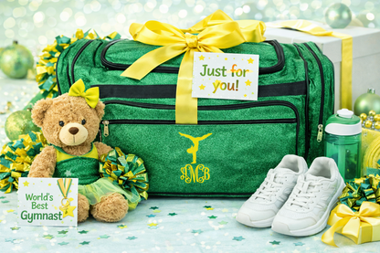 Personalized Green Gymnastics Duffle Bag – Custom Name Glitter Gym Gear Bag