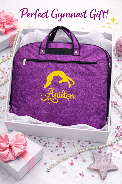 Personalized Glitter Gymnastics Garment Bag – Custom Gymnast Leotard Travel Bag