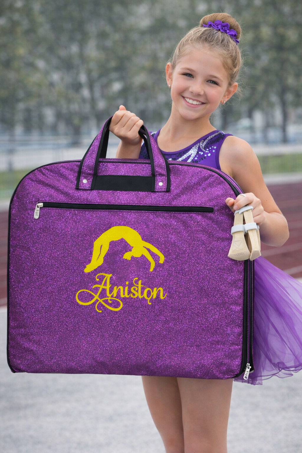 Personalized Glitter Gymnastics Garment Bag – Custom Gymnast Leotard Travel Bag