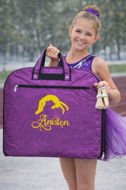 Personalized Glitter Gymnastics Garment Bag – Custom Gymnast Leotard Travel Bag