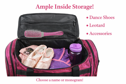 Personalized Pink Dance Duffle Bag – Custom Name Ballet & Gymnastics Glitter Gear Bag