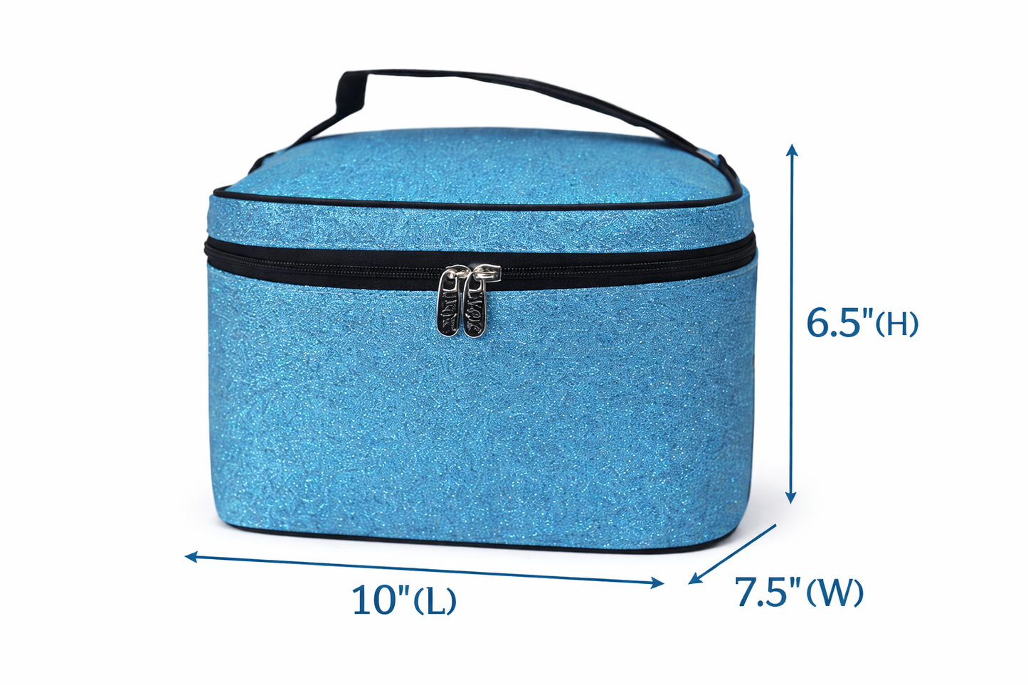 Blue Glitter Cheerleader Cosmetic Case – Personalized Cheer Makeup Bag Travel Train Case