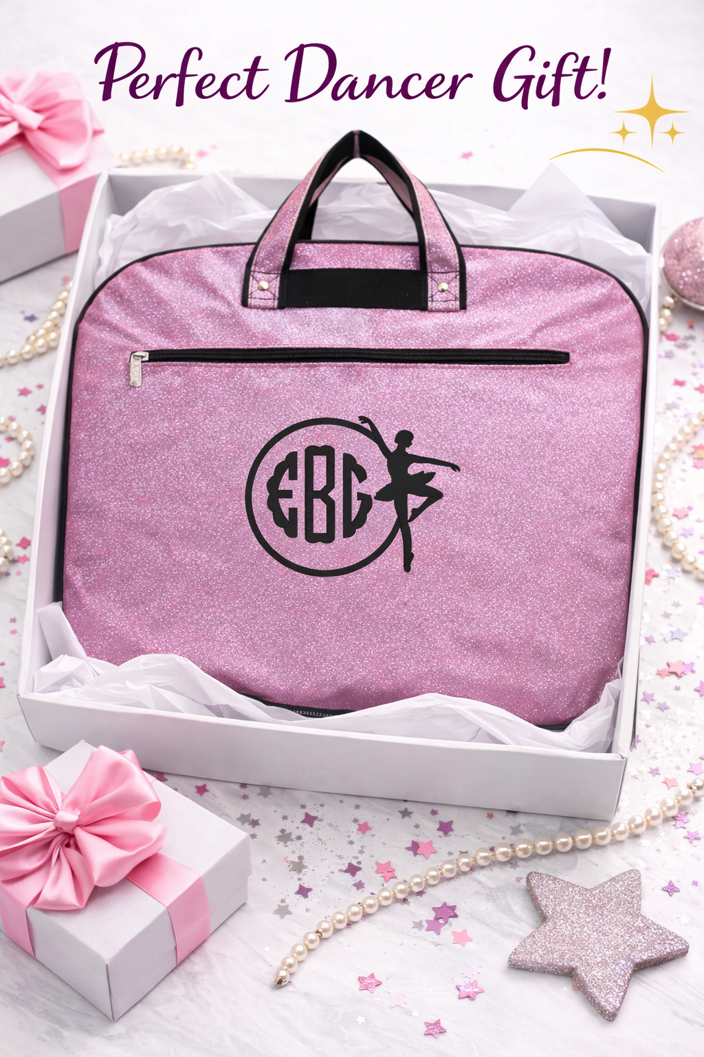 Personalized Ballet Monogram Garment Bag – Custom Glitter Dance Costume Travel Bag
