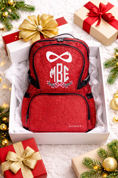 Personalized Red Nfinity Glitter Backpack – Custom Monogram Cheer, Dance & Sports Bag