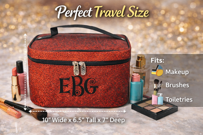 Blue Glitter Cheerleader Cosmetic Case – Personalized Cheer Makeup Bag Travel Train Case