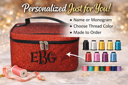 Blue Glitter Cheerleader Cosmetic Case – Personalized Cheer Makeup Bag Travel Train Case