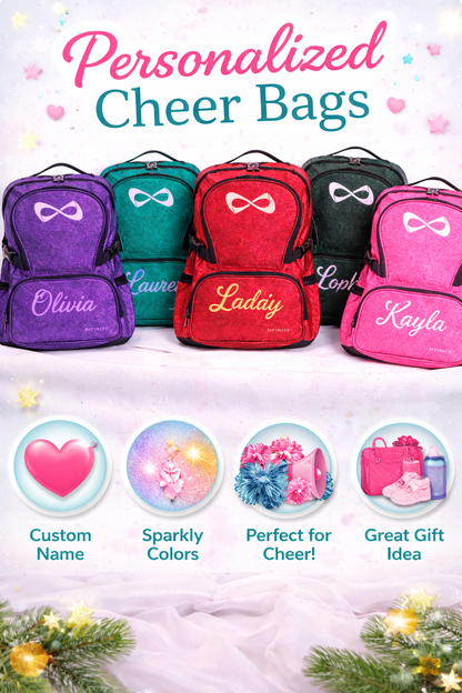 Personalized Green Glitter Cheer Backpack – Custom Name Sparkle Sports Bag – Cheerleader Competition Backpack
