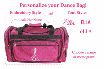 Personalized Pink Dance Duffle Bag – Custom Name Ballet & Gymnastics Glitter Gear Bag