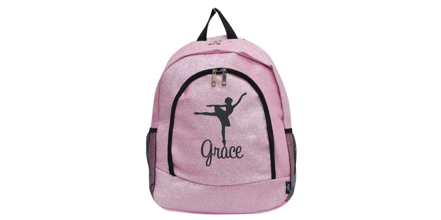 Personalized Silver Glitter Dance Backpack, Stylish Embroidered Design
