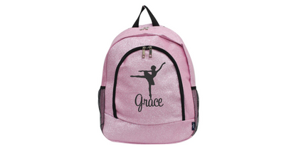 Personalized Silver Glitter Dance Backpack, Stylish Embroidered Design