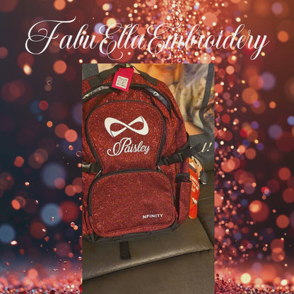 Personalized Red Nfinity Sparkle Backpack | Custom Embroidered Cheer, Dance & Gymnastics Competition Bag