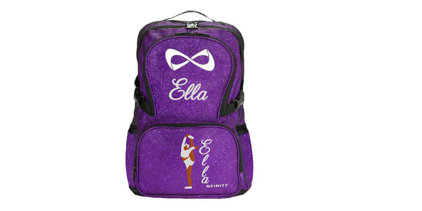 Nfinity Sparkle Glitter Backpack with Embroidered Cheerleading Stunt Design