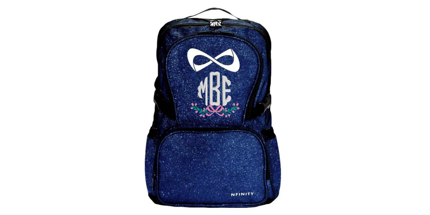 Nfinity Sparkle Glitter Backpack, Personalized Floral Monogram