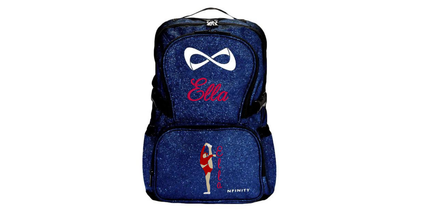 Nfinity Sparkle Glitter Backpack with Embroidered Cheerleading Stunt Design