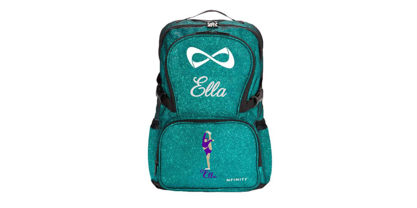 Nfinity Sparkle Glitter Backpack with Embroidered Cheerleading Stunt Design
